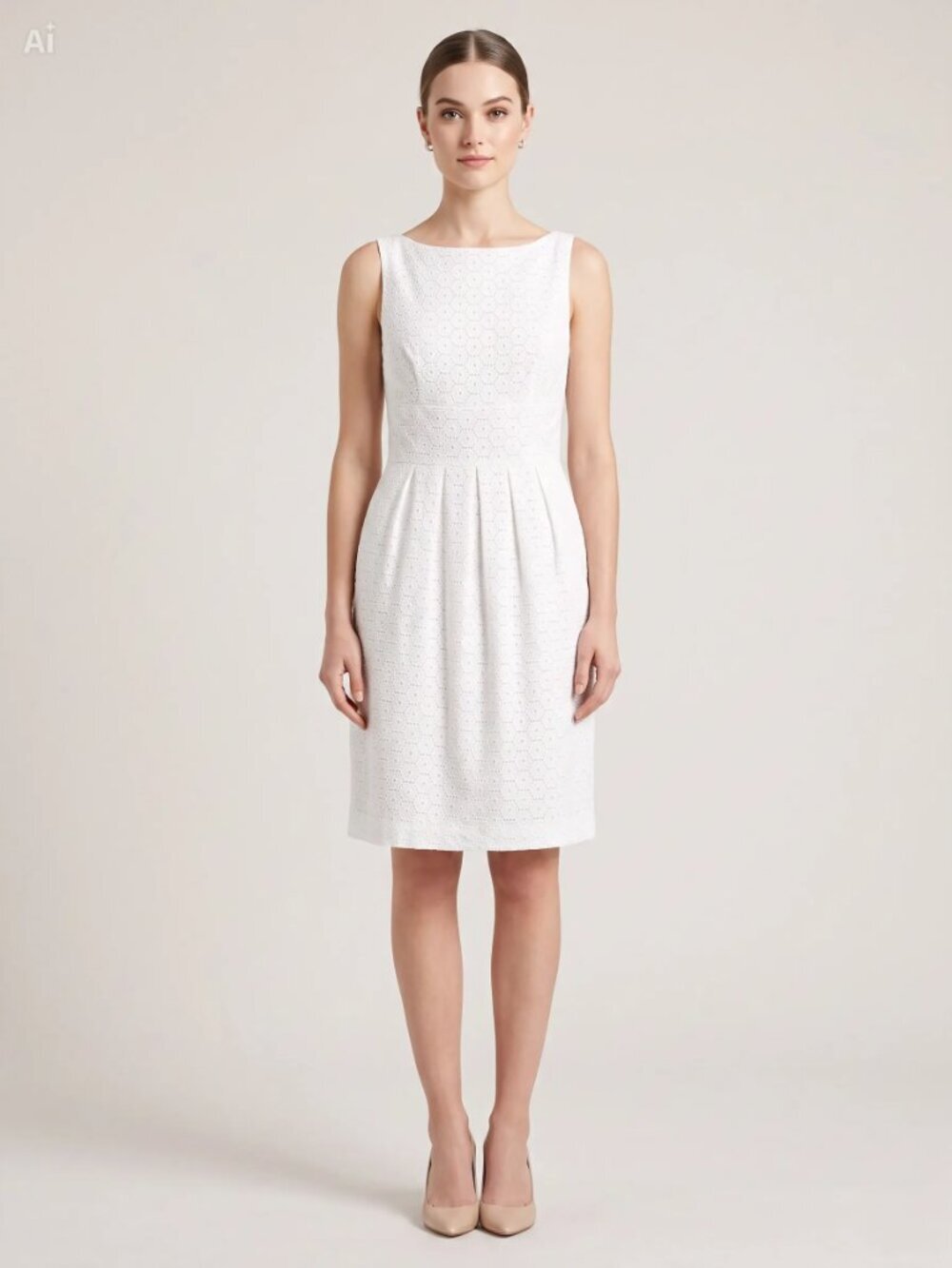 Lauren Ralph Lauren White Cotton Eyelet Sleeveless A Line Dress